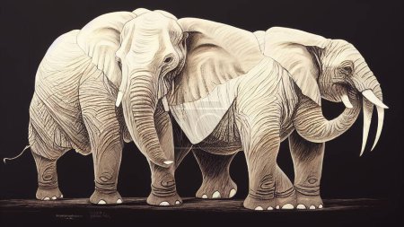 Téléchargez les photos : Illustration générée par IA de deux éléphants blancs sur un fond sombre - en image libre de droit