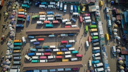 Photo for An aerial shot of a lorry station full of colorful cars, Ghana - Royalty Free Image