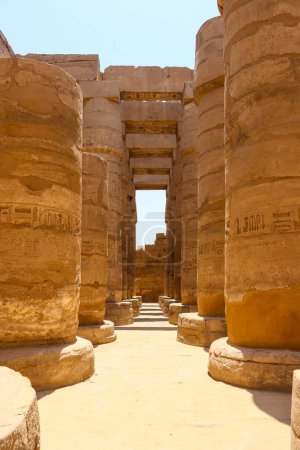 Téléchargez les photos : Un plan vertical des colonnes du Grand Hypostyle Hall dans le temple Louxor Karnak, Égypte - en image libre de droit
