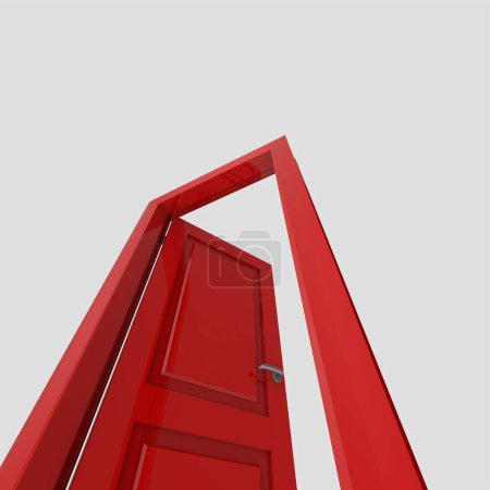 Foto de Rojo madera interior puerta ilustración diverso abierto cerrado conjunto aislado fondo blanco - Imagen libre de derechos