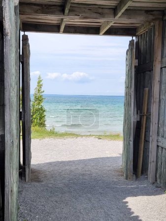 Photo for A view of the lake from the old open doors of Fort Michilimackinac in Mackinaw, Michigan. - Royalty Free Image