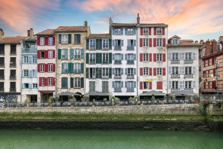 Photo for Bayonne in the pays Basque, typical facades on the river Nive - Royalty Free Image