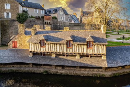 Photo for Vannes, medieval city in Brittany, old wash house in the ramparts garden - Royalty Free Image