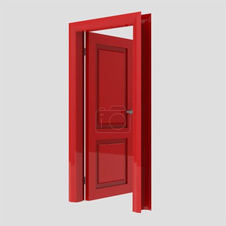 Téléchargez les photos : Rouge porte intérieure en bois illustration différent ouvert fermé ensemble isolé fond blanc - en image libre de droit
