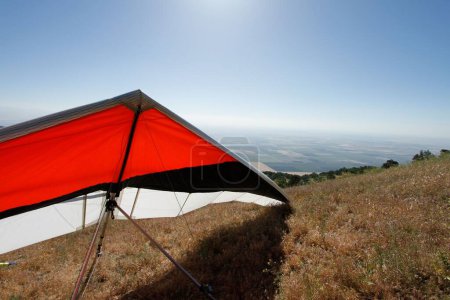 Photo for A beautiful shot of a hang glider on top of a mountain at Bear Mountaain State Park, California - Royalty Free Image