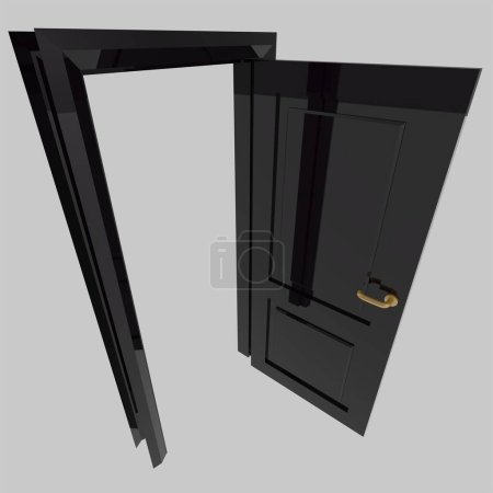 Photo for Black wooden interior set door illustration different open closed isolated white background - Royalty Free Image