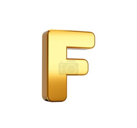 Foto de Representación en 3D de la letra mayúscula del alfabeto oro F aislada sobre fondo blanco - Imagen libre de derechos