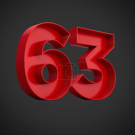 Téléchargez les photos : Un rendu 3D de chiffres de bloc rouge du nombre 63 sur un fond noir - en image libre de droit