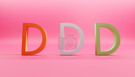 Foto de Tres letras en D en colores rojo, blanco y dorado sobre el fondo rosa - Imagen libre de derechos