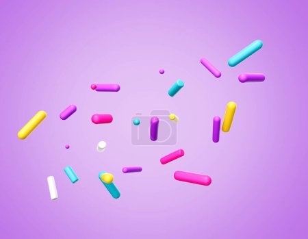 Téléchargez les photos : Un rendu 3D de sucre coloré saupoudrer sur un fond violet - en image libre de droit