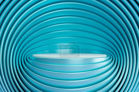 Photo for A 3D rendering of a metallic bowl-like shape made up of an array of overlapping blue plates - Royalty Free Image