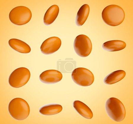 Téléchargez les photos : Une illustration 3d de pierres tombantes de bonbons bruns isolés sur fond brun - en image libre de droit