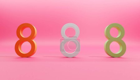 Photo for An image of three red, white, and green eights in the pink background. - Royalty Free Image