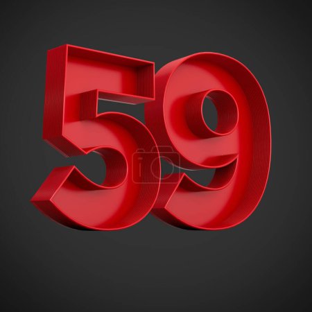 Téléchargez les photos : Un rendu 3D de chiffres de bloc rouge du nombre 59 sur fond noir - en image libre de droit