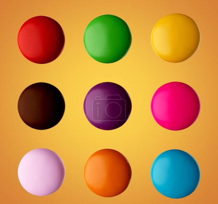 Téléchargez les photos : Une illustration 3D de bonbons colorés pierres précieuses isolées sur fond doré - en image libre de droit