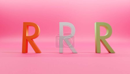 Drei R-Buchstaben in roten, weißen und goldenen Farben auf dem rosa Hintergrund