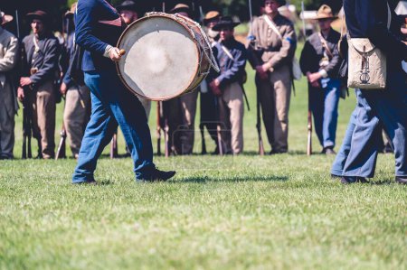 Photo for The musicians from the musical team performance in the Civil war reenactment in Jackson city, Michigan, USA - Royalty Free Image