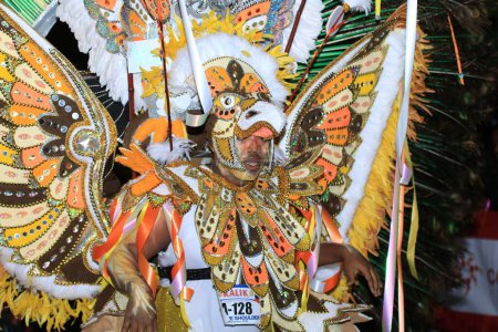 Téléchargez les photos : Un homme en costume traditionnel lors d'un défilé Junkanoo aux Bahamas. - en image libre de droit