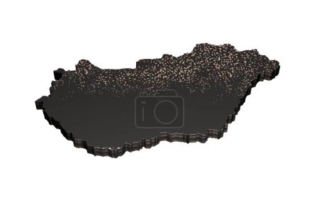 Téléchargez les photos : Un rendu 3D d'une carte métallique en forme de Hongrie noire isolée sur un fond blanc - en image libre de droit