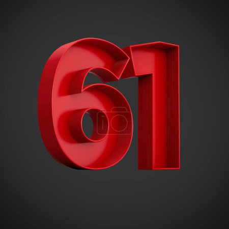 Foto de Un renderizado 3D de dígitos de bloque rojo del número 61 sobre un fondo negro - Imagen libre de derechos