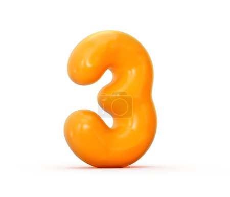 Téléchargez les photos : Un rendu 3D d'une gelée d'orange numéro 3 isolé sur un fond blanc illustration 3d - en image libre de droit