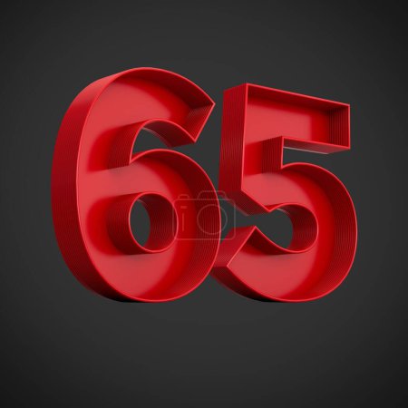 Foto de Un renderizado 3D de dígitos de bloque rojo del número 65 sobre un fondo negro - Imagen libre de derechos