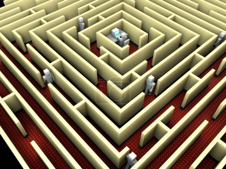 Photo for A 3D rendering illustration of a maze with figurines walking on paths, concept of finding solution, challenge and problem solving - Royalty Free Image