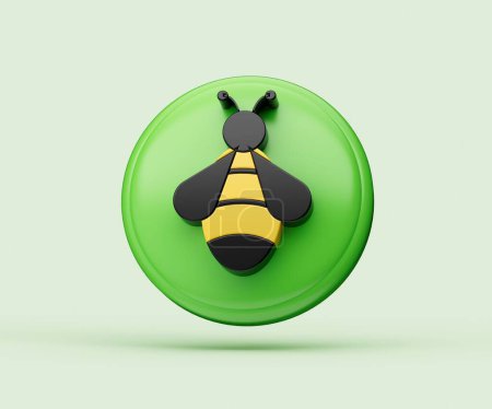 Photo for A 3d illustration of a honey bee icon isolated on green background with a shadow - Royalty Free Image