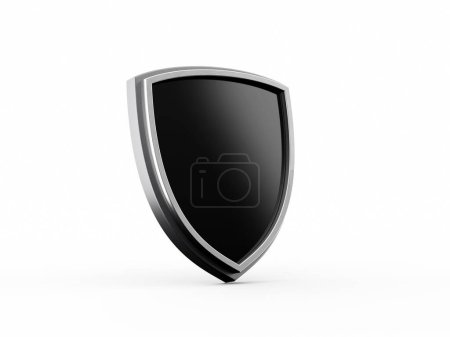 Foto de Un escudo de metal negro en 3D aislado sobre un fondo blanco, espacio para copiar - Imagen libre de derechos