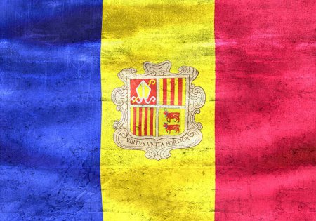 Téléchargez les photos : Drapeau Andorre - drapeau réaliste en tissu ondulé. - en image libre de droit