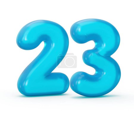 Foto de La representación 3d del dígito de gelatina azul 23 aislado sobre fondo blanco, números coloridos para niños - Imagen libre de derechos