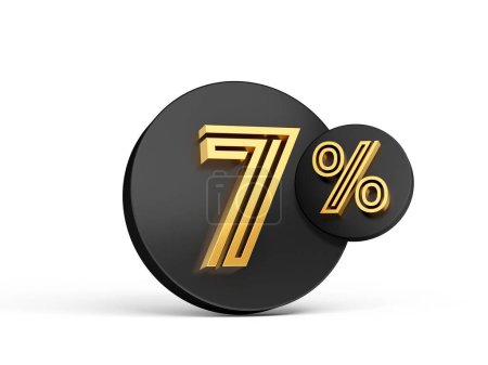 Photo for The 3d rendering of royal gold Modern Font, Digit Letter 7 Seven percent on the Black button icon - Royalty Free Image