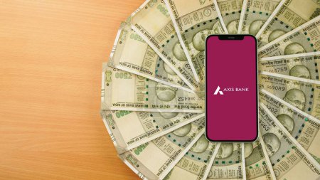 Photo for Axis Bank on mobile phone screen, isolated background - Royalty Free Image