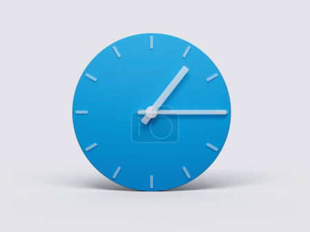 Photo for A 3D illustration of the blue wall clock on white background, showing 1:15 o'clock or one fifteen on light pastel background - Royalty Free Image