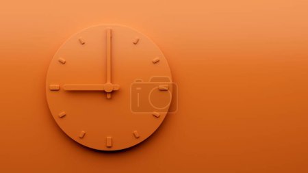 Téléchargez les photos : Illustration 3D de l'horloge murale orange sur fond orange, montrant neuf heures - en image libre de droit