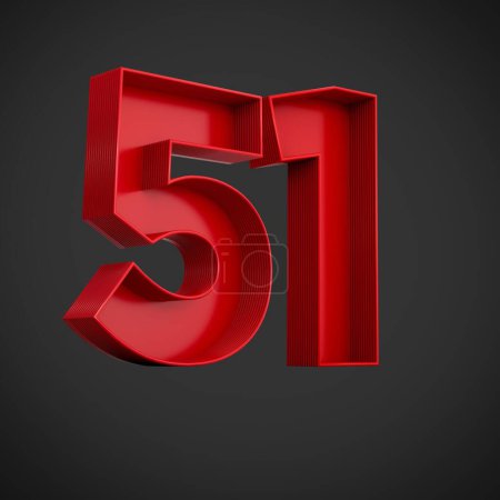 A 3d illustration of a red Advertising Digit 50 or fifty-one with inner shadow on a black background
