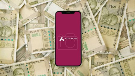 Photo for Axis Bank on mobile phone screen, isolated background - Royalty Free Image