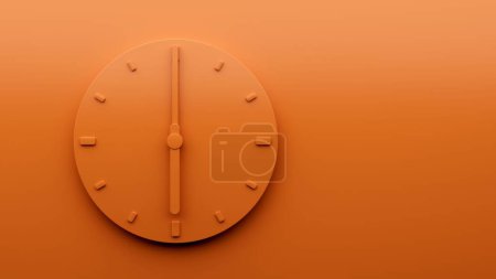 Foto de Una representación 3d de un minimalista reloj de pared naranja que muestra un cuarto pasado la una, espacio de copia - Imagen libre de derechos