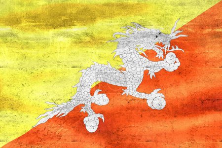 Téléchargez les photos : Drapeau du Bhoutan - drapeau réaliste en tissu ondulé. - en image libre de droit