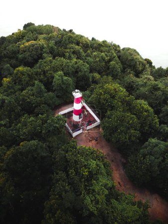 Téléchargez les photos : Vue aérienne d'un phare au milieu de forêts denses - en image libre de droit