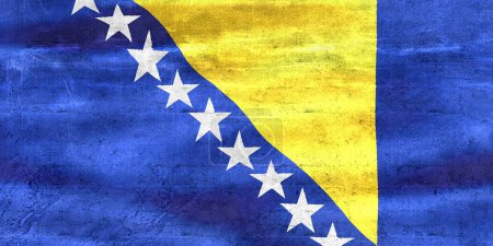 Téléchargez les photos : Drapeau Bosnie-Herzégovine - drapeau réaliste en tissu ondulé. - en image libre de droit