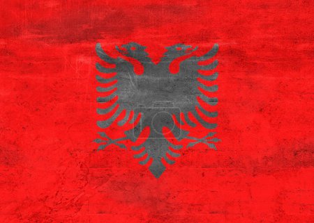 Téléchargez les photos : Drapeau Albanie - drapeau réaliste en tissu ondulé. - en image libre de droit
