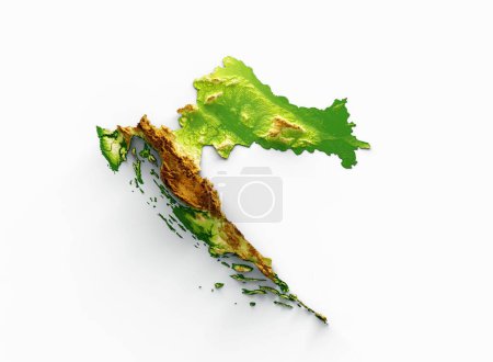 Foto de Representación en 3D de un mapa de altura verde de Croacia aislado sobre un fondo blanco - Imagen libre de derechos