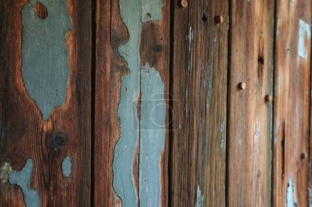 Photo for A closeup of a vintage wooden barn door with a faded teal color - perfect for backgrounds - Royalty Free Image