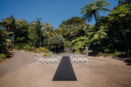 Photo for A beautiful shot of a wedding ceremony venue in a garden - Royalty Free Image