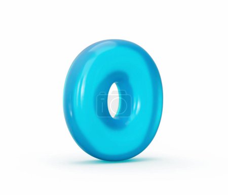 Foto de La representación 3d del dígito de gelatina azul 0 aislado sobre fondo blanco, números coloridos para niños - Imagen libre de derechos