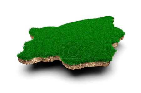 Téléchargez les photos : Illustration 3D de la carte de Saint-Marin géologie des sols coupe transversale avec de l'herbe verte et la texture du sol rocheux - en image libre de droit