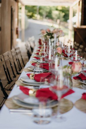 Photo for A table set for a wedding or another catered event dinner - Royalty Free Image