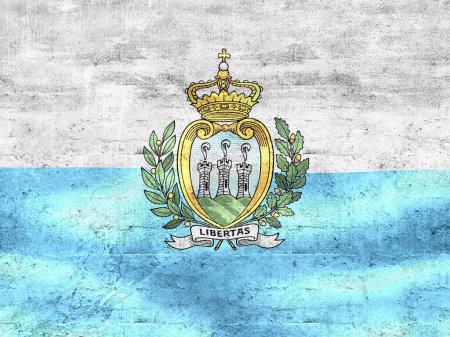 Téléchargez les photos : Illustration 3D d'un drapeau de Saint-Marin - drapeau réaliste en tissu ondulé. - en image libre de droit