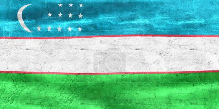 Téléchargez les photos : 3D-Illustration d'un drapeau de l'Ouzbékistan - drapeau réaliste en tissu ondulé. - en image libre de droit